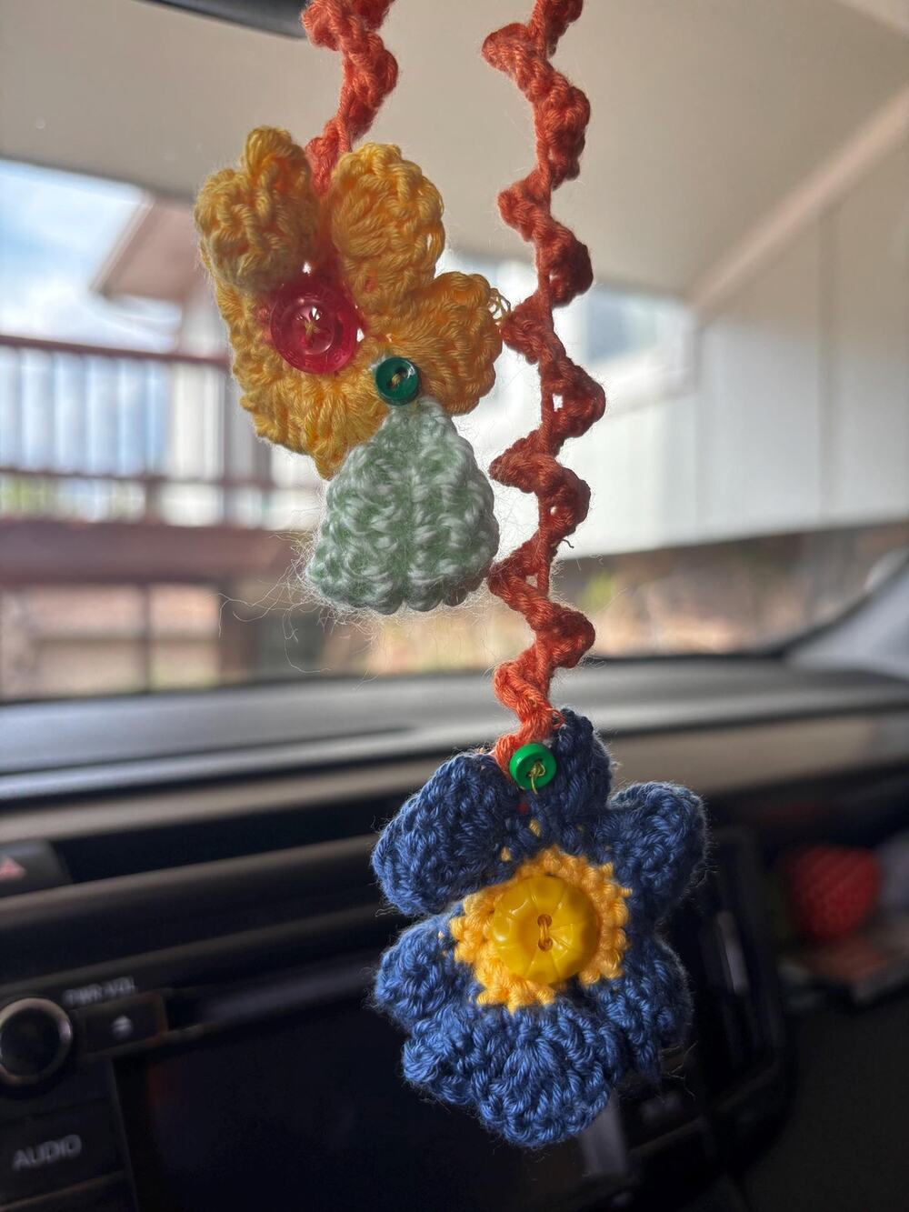 Car Mirror Charm, Crochet Flower Decor, New Car Gift, Handmade Gift for Her